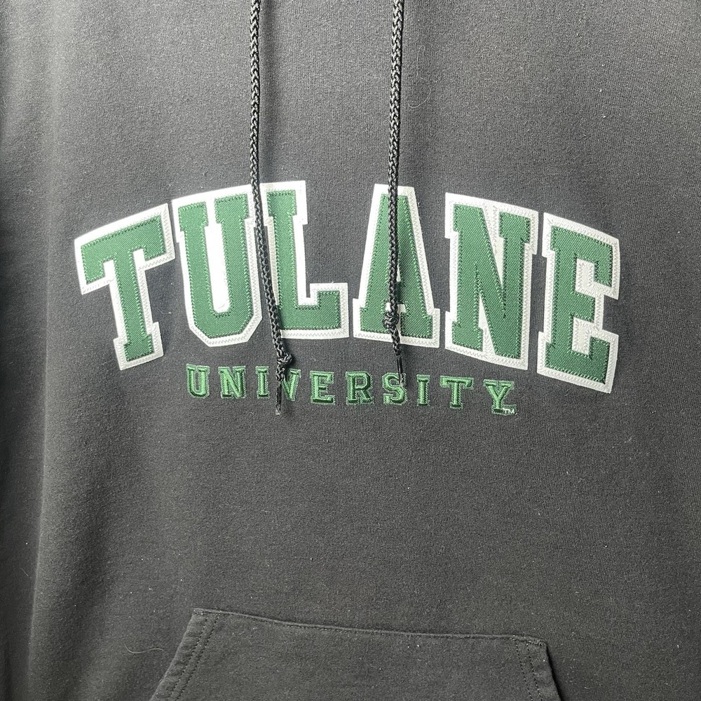 Champion Tulane University Green Spell‎ Out Black Hoodie Size Large Sweatshirt
